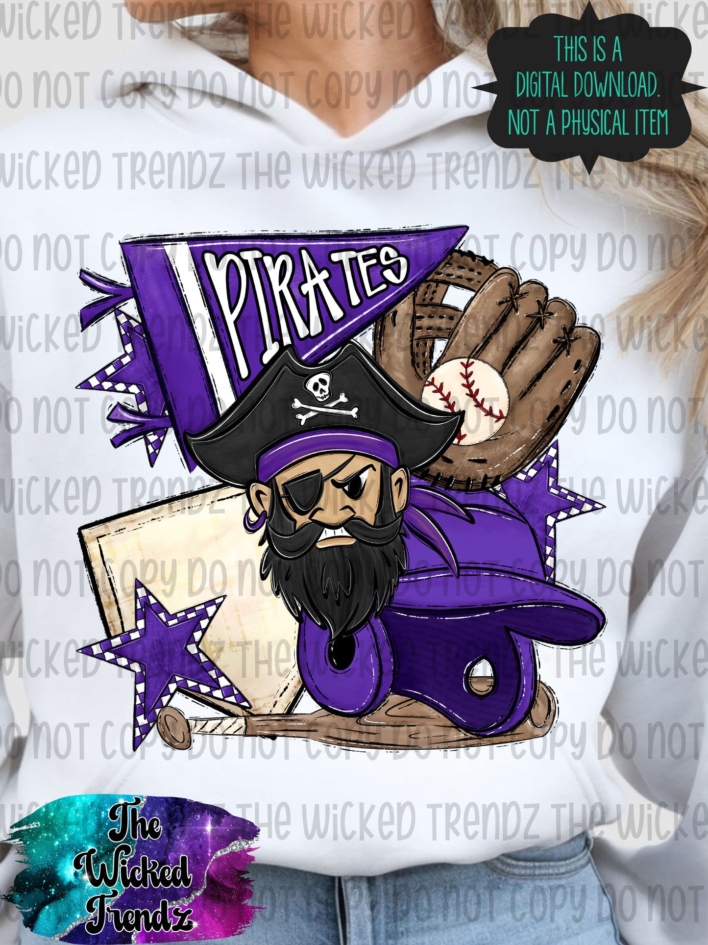 Pirates Purple Baseball Team Mascot Digital Design