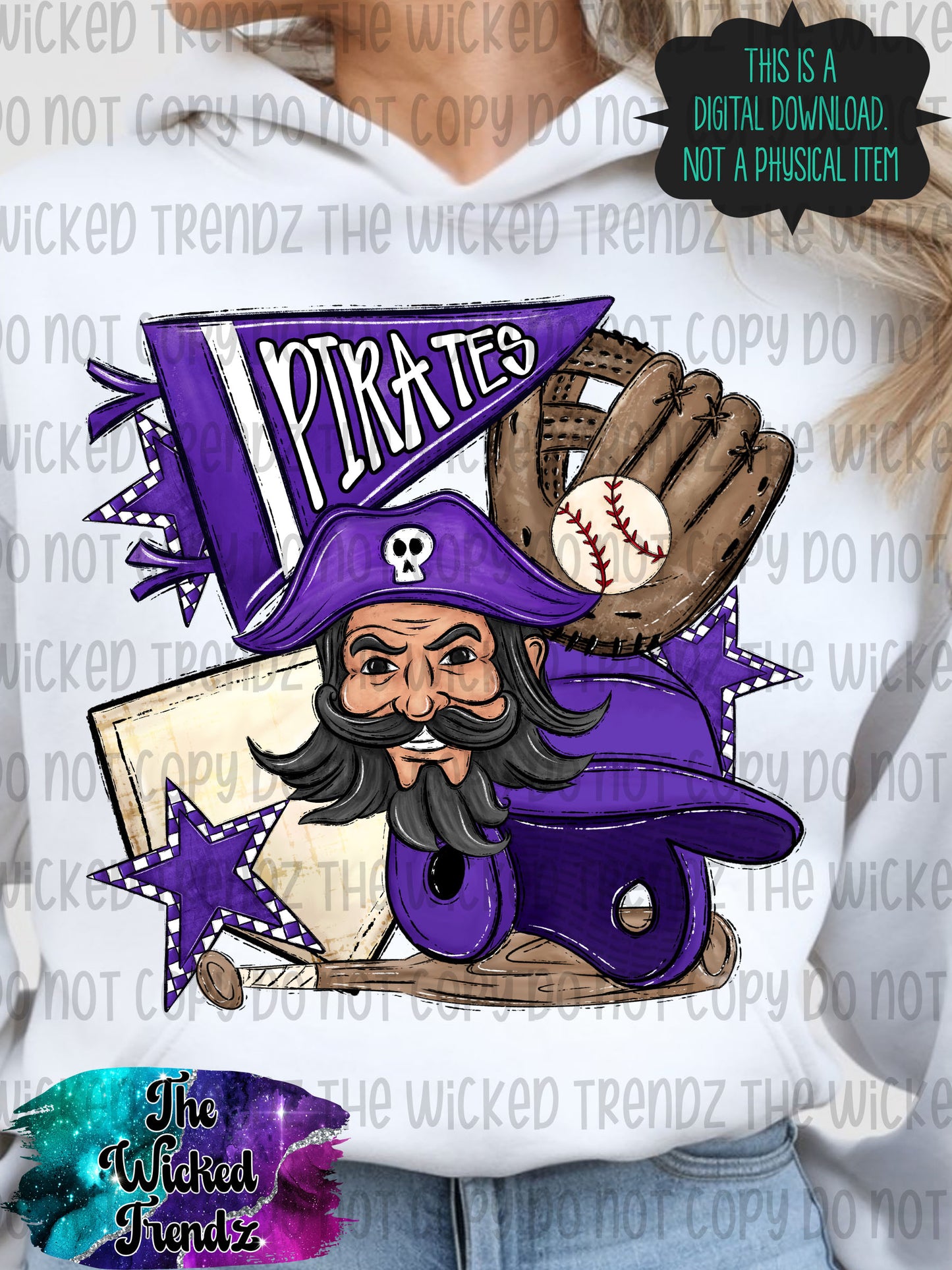 Pirates Purple Baseball Team Mascot Digital Design