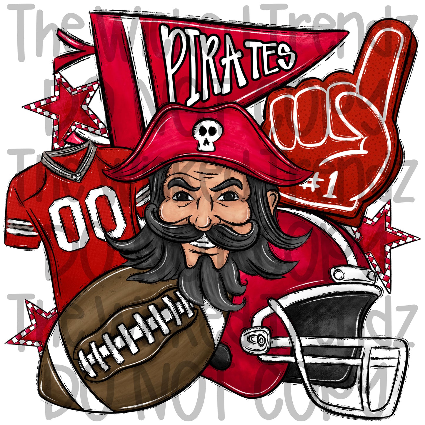 Pirates Red Football Mascot Digital Design