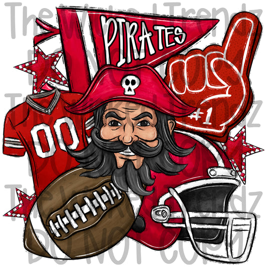 Pirates Red Football Team Mascot Digital Design