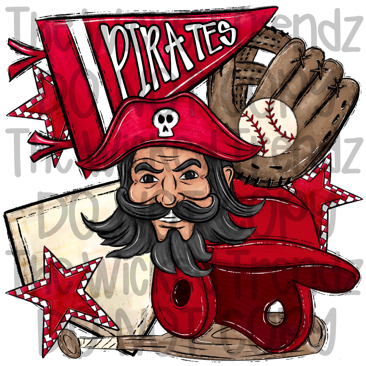 Pirates Red Baseball Team Mascot Digital Design