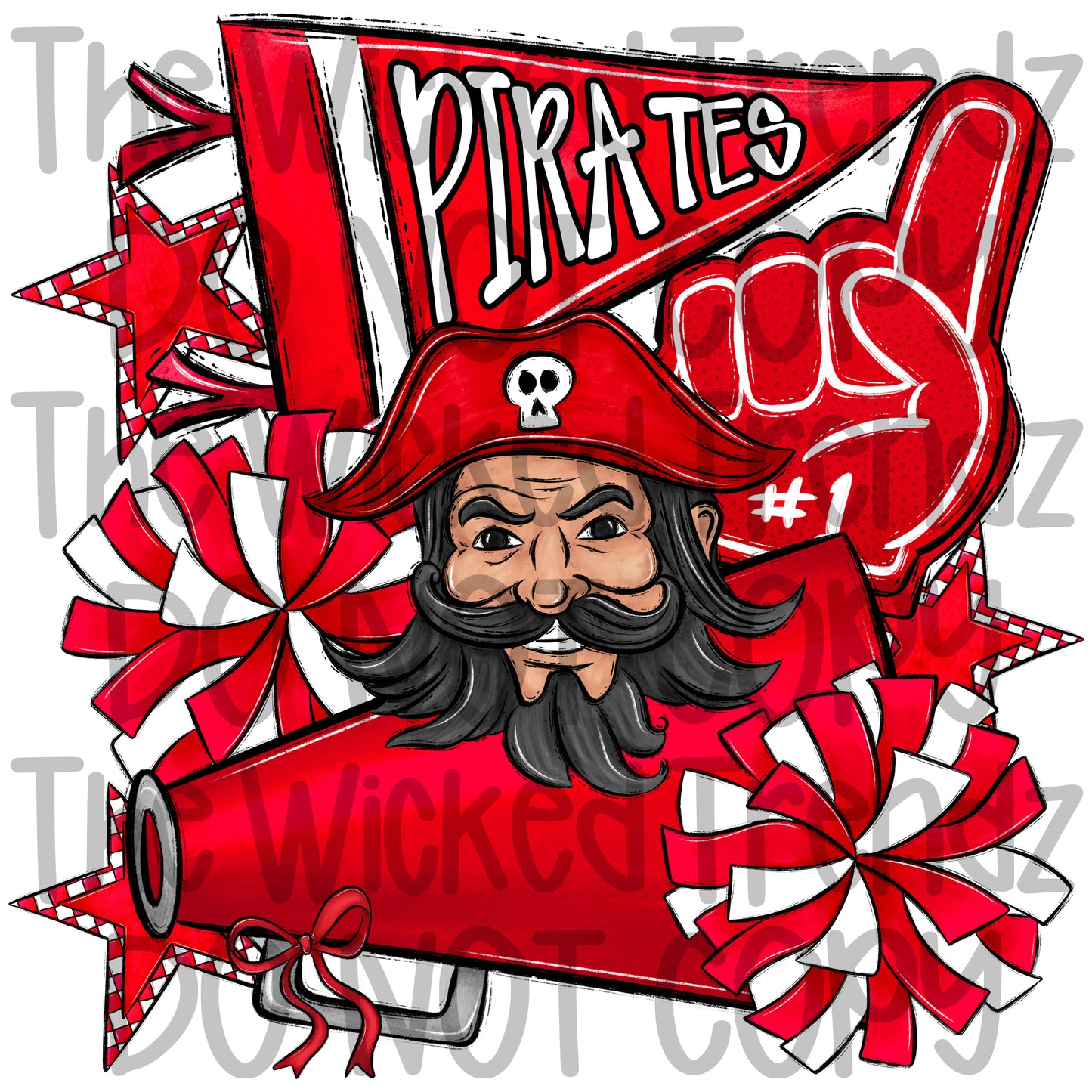 Pirates Red Cheer Cheerleading Cheerleader Mascot Digital Design Spirit Shirt Design