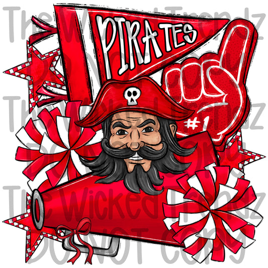 Pirates Red Cheer Cheerleading Cheerleader Mascot Digital Design Spirit Shirt Design