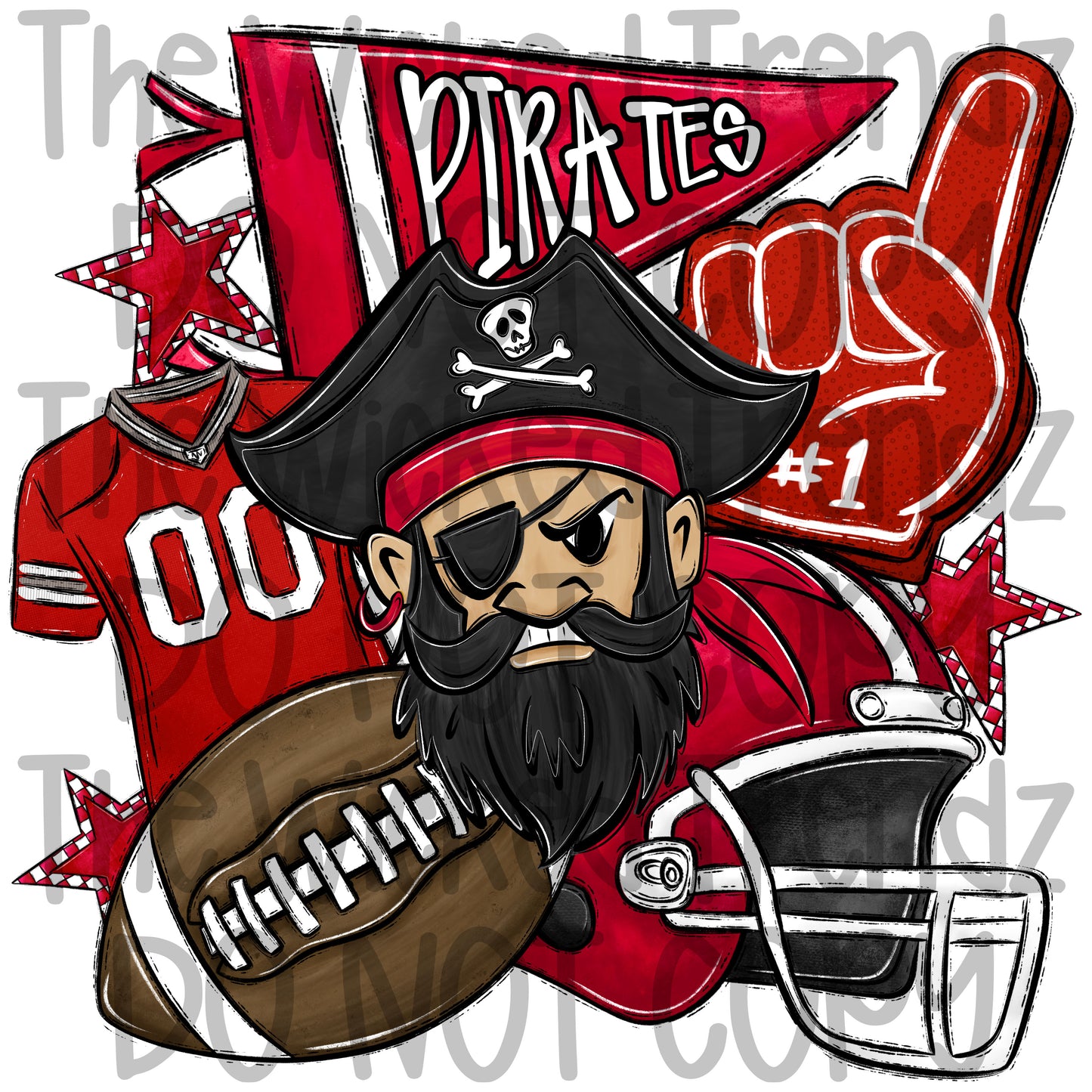 Pirates Red Football Mascot Digital Design