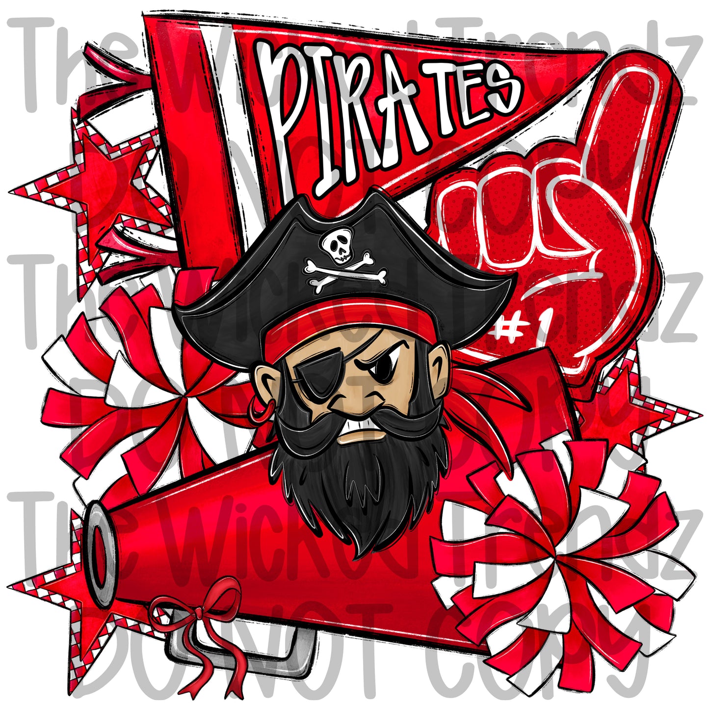 Pirates Red Cheer Cheerleading Cheerleader Mascot Digital Design Spirit Shirt Design