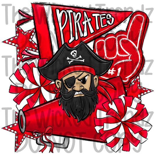 Pirates Red Cheer Cheerleading Cheerleader Mascot Digital Design Spirit Shirt Design