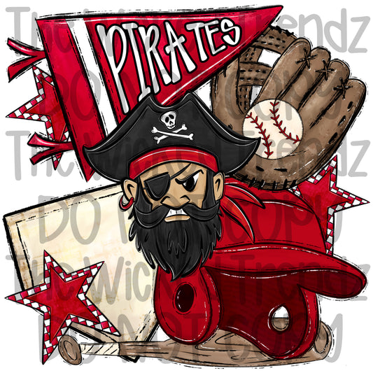 Pirates Red Baseball Team Mascot Digital Design
