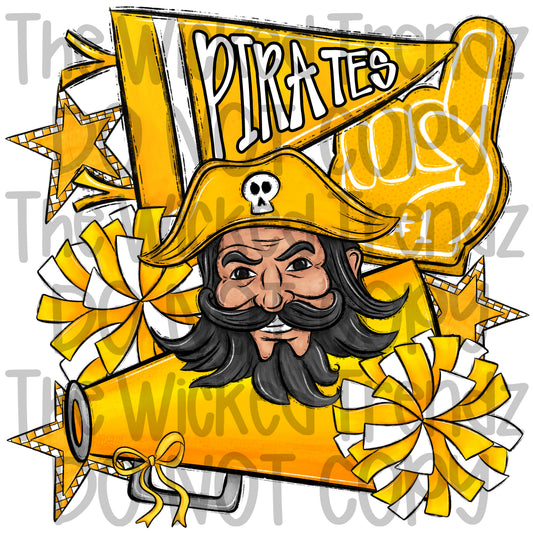 Pirates Yellow Cheer Cheerleading Cheerleader Mascot Digital Design Spirit Shirt Design