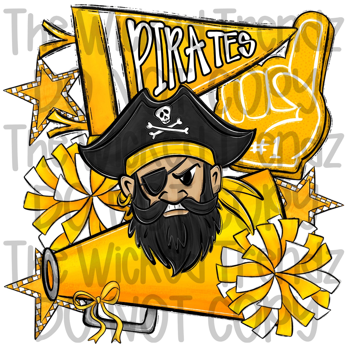 Pirates Yellow Cheer Cheerleading Cheerleader Mascot Digital Design Spirit Shirt Design