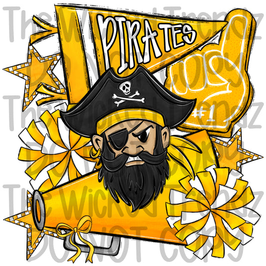 Pirates Yellow Cheer Cheerleading Cheerleader Mascot Digital Design Spirit Shirt Design