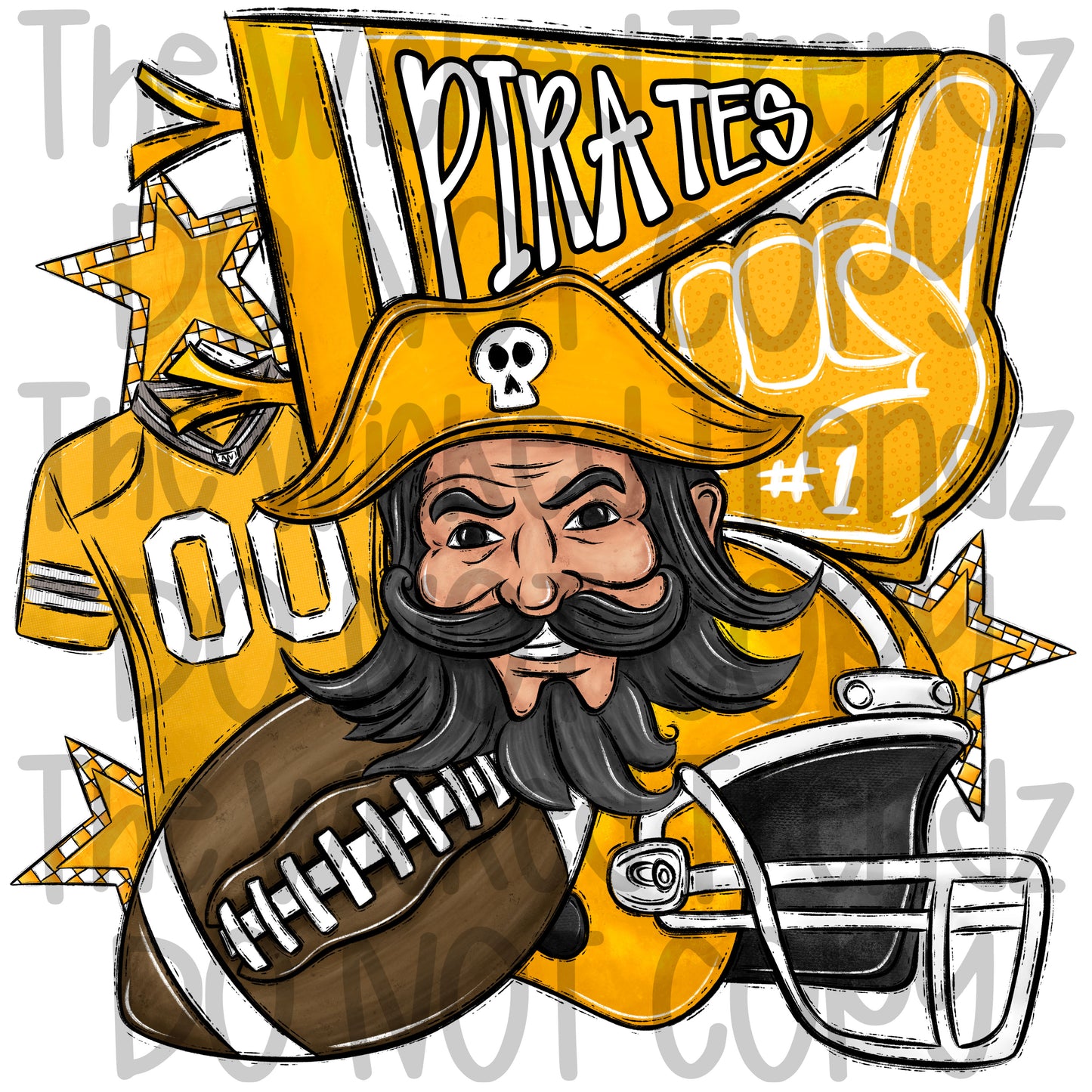 Pirates Yellow Football Mascot Digital Design