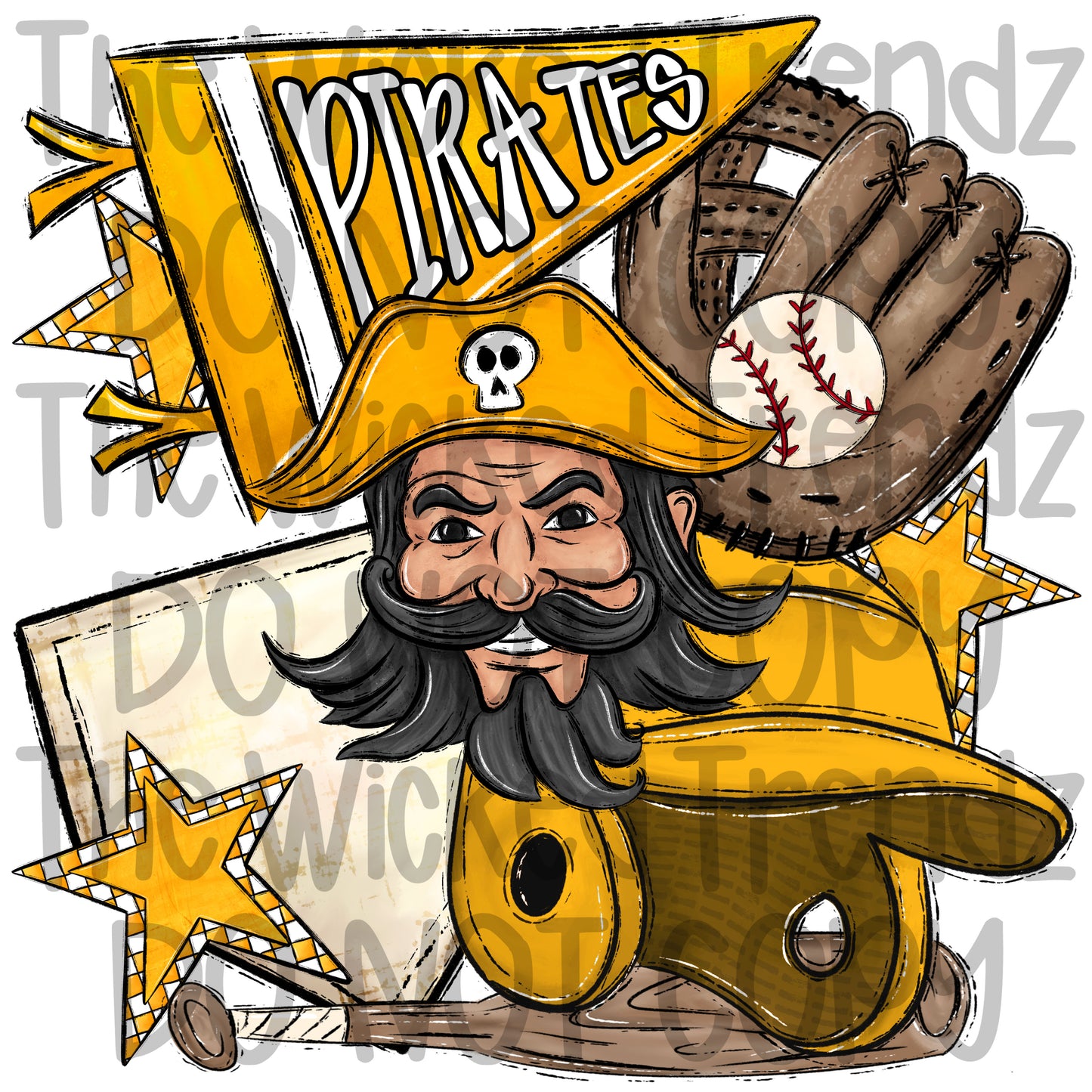Pirates Yellow Baseball Team Mascot Digital Design