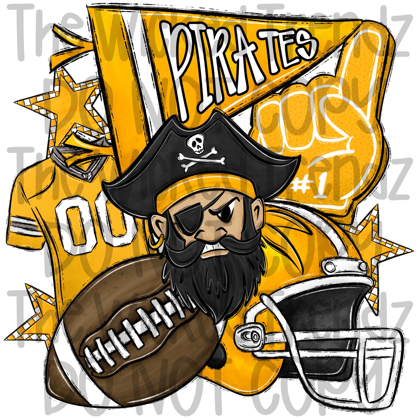 Pirates Yellow Football Mascot Digital Design
