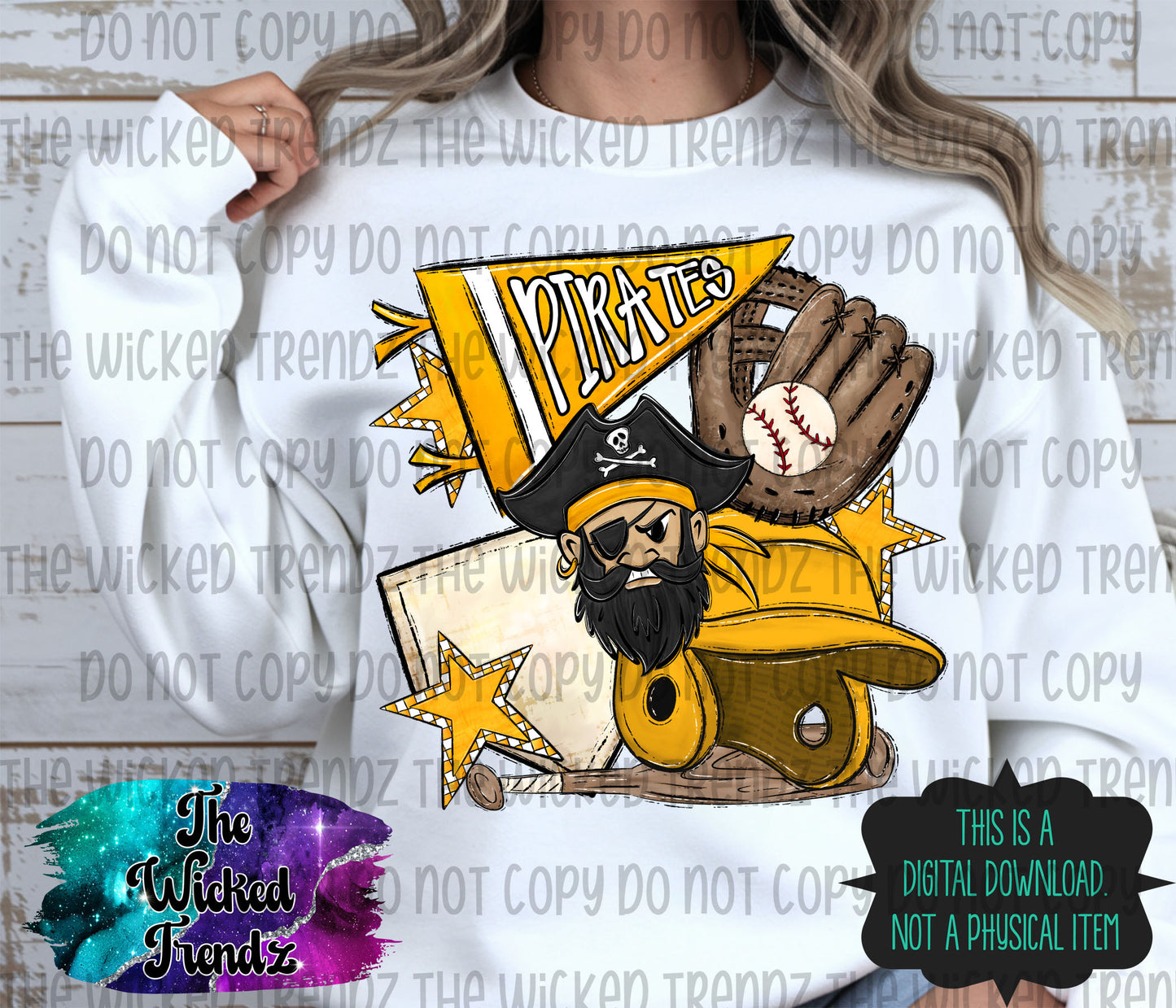 Pirates Yellow Baseball Team Mascot Digital Design