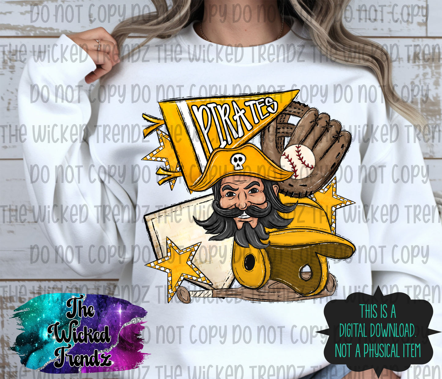 Pirates Yellow Baseball Team Mascot Digital Design