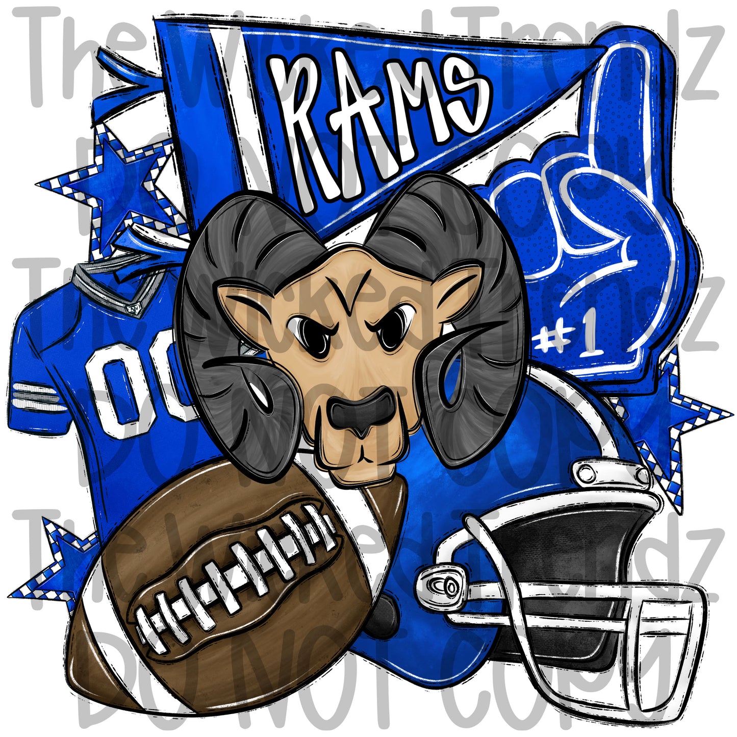 Rams Blue Football Mascot Digital Design