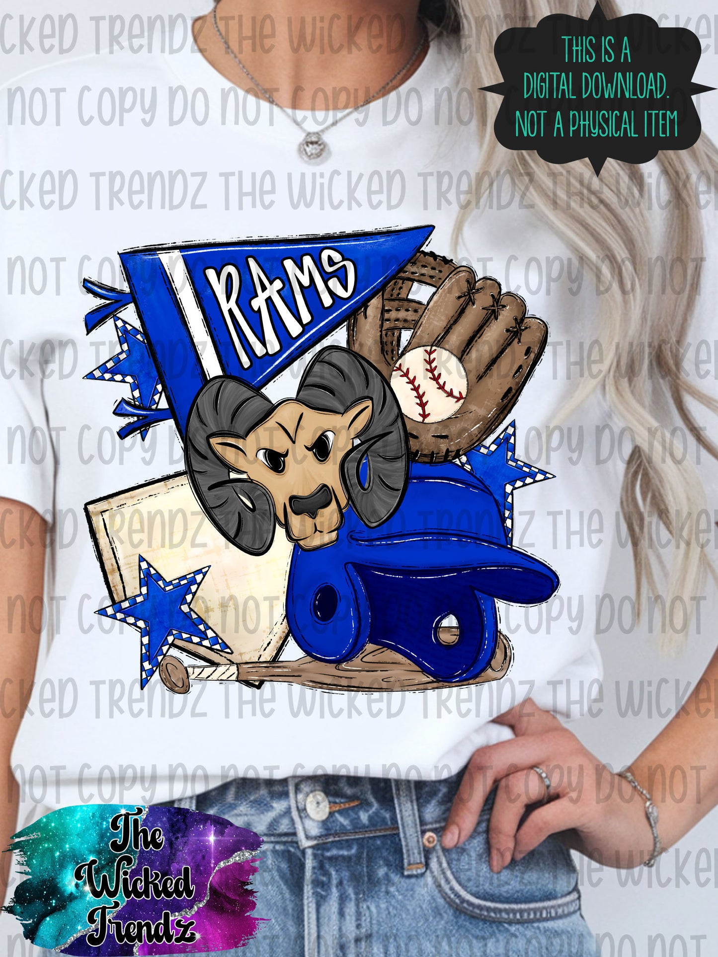 Rams Blue Baseball Team Mascot Digital Design