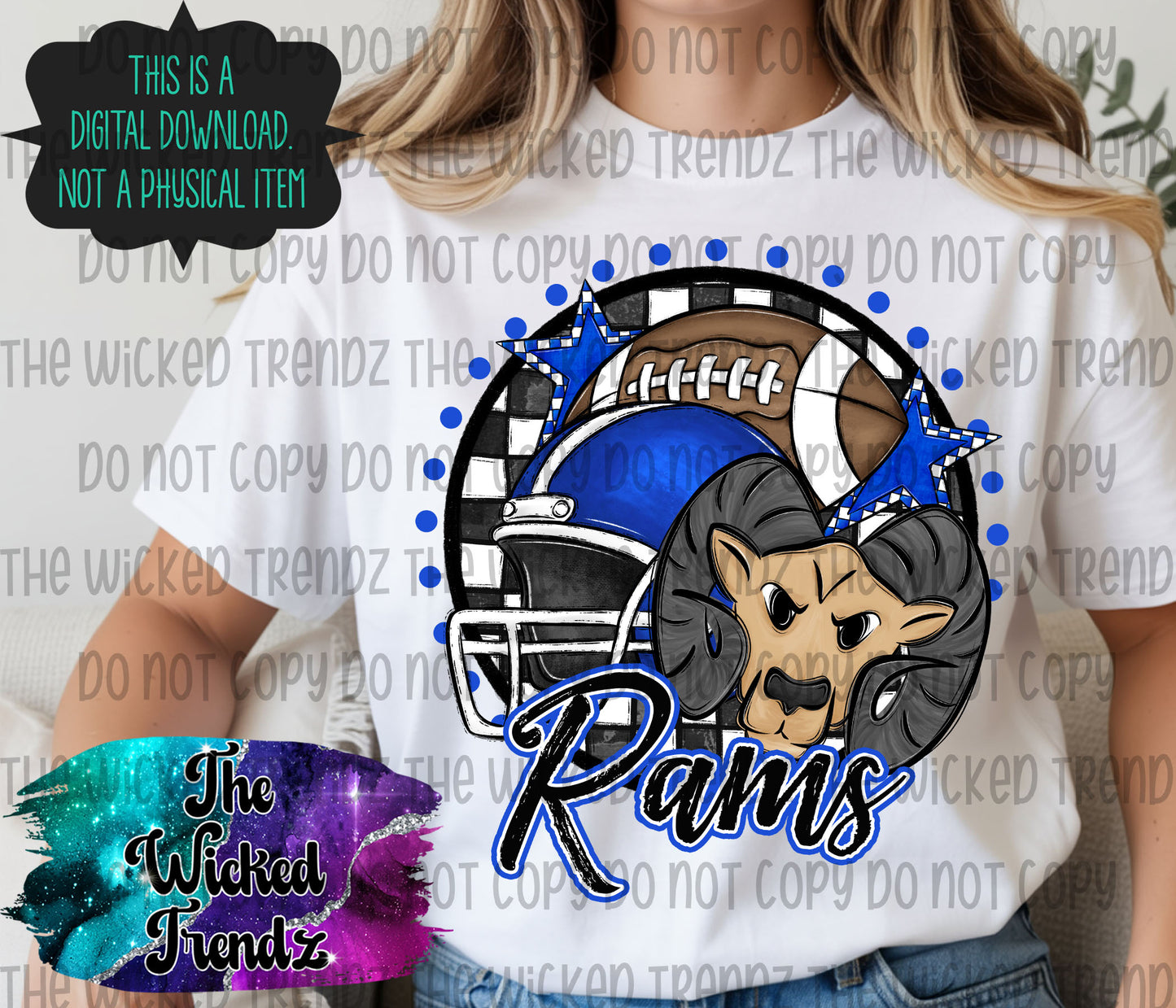 Rams Blue Football Mascot Digital Design
