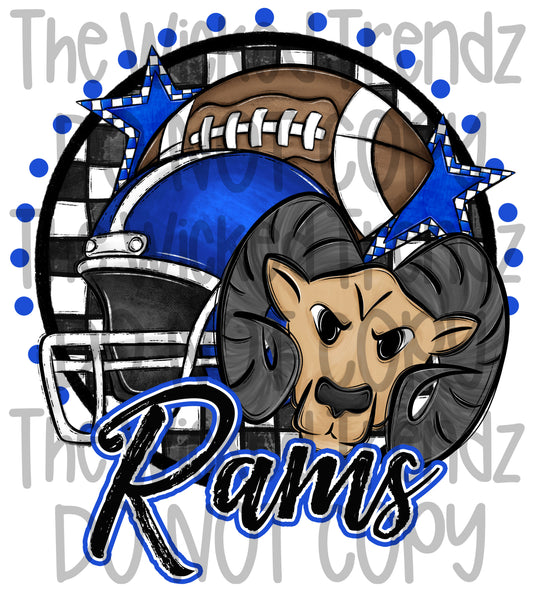 Rams Blue Football Team Mascot Digital Design