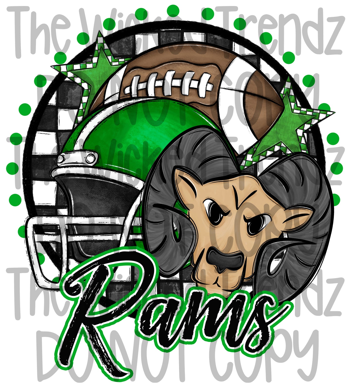 Rams Green Football Mascot Digital Design