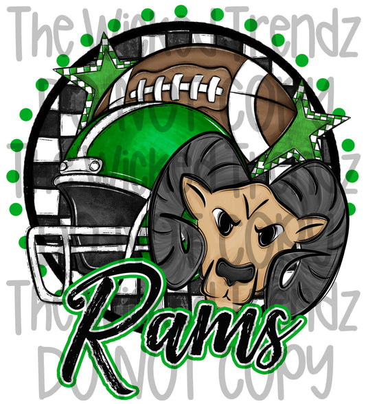 Rams Green Football Team Mascot Digital Design