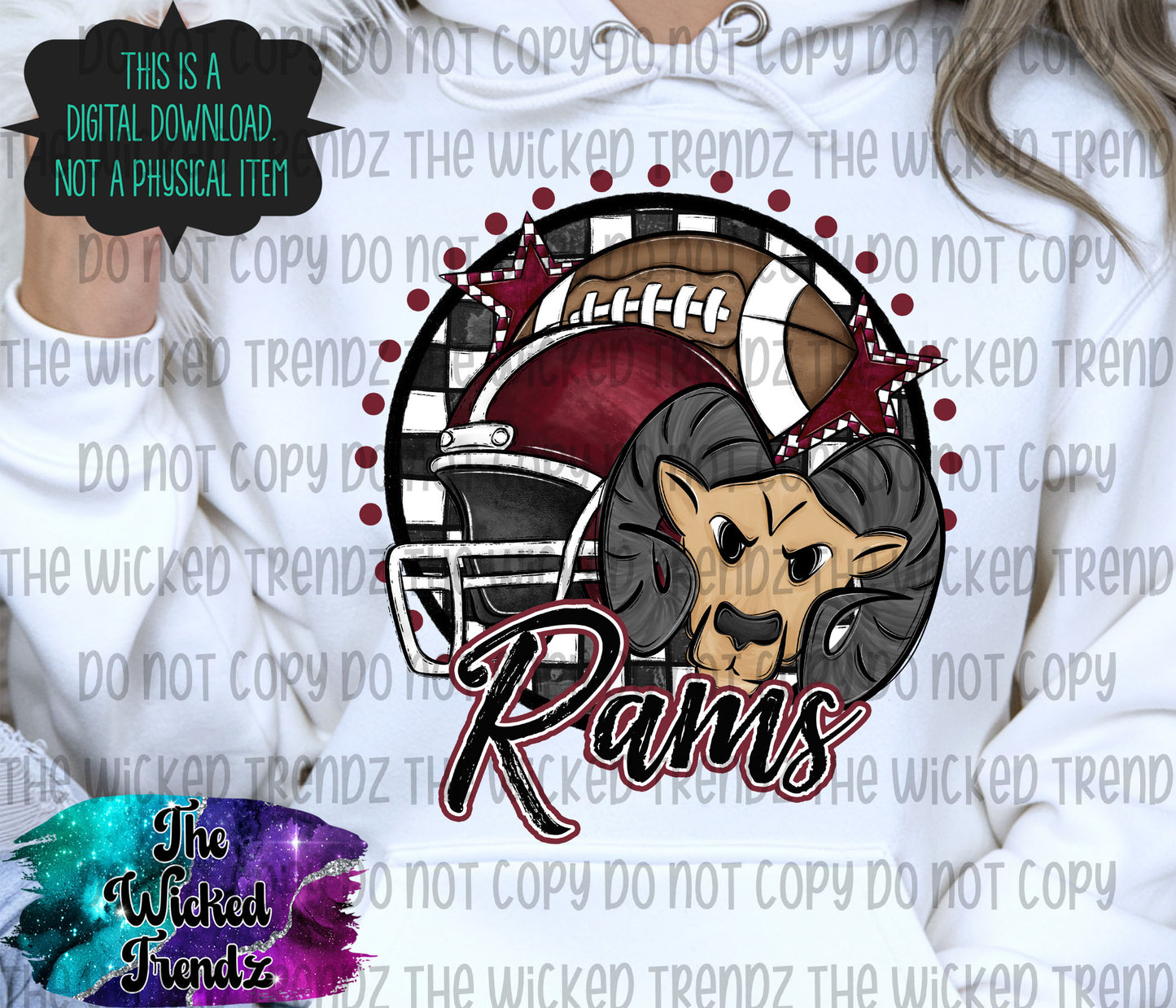Rams Maroon Football Mascot Digital Design