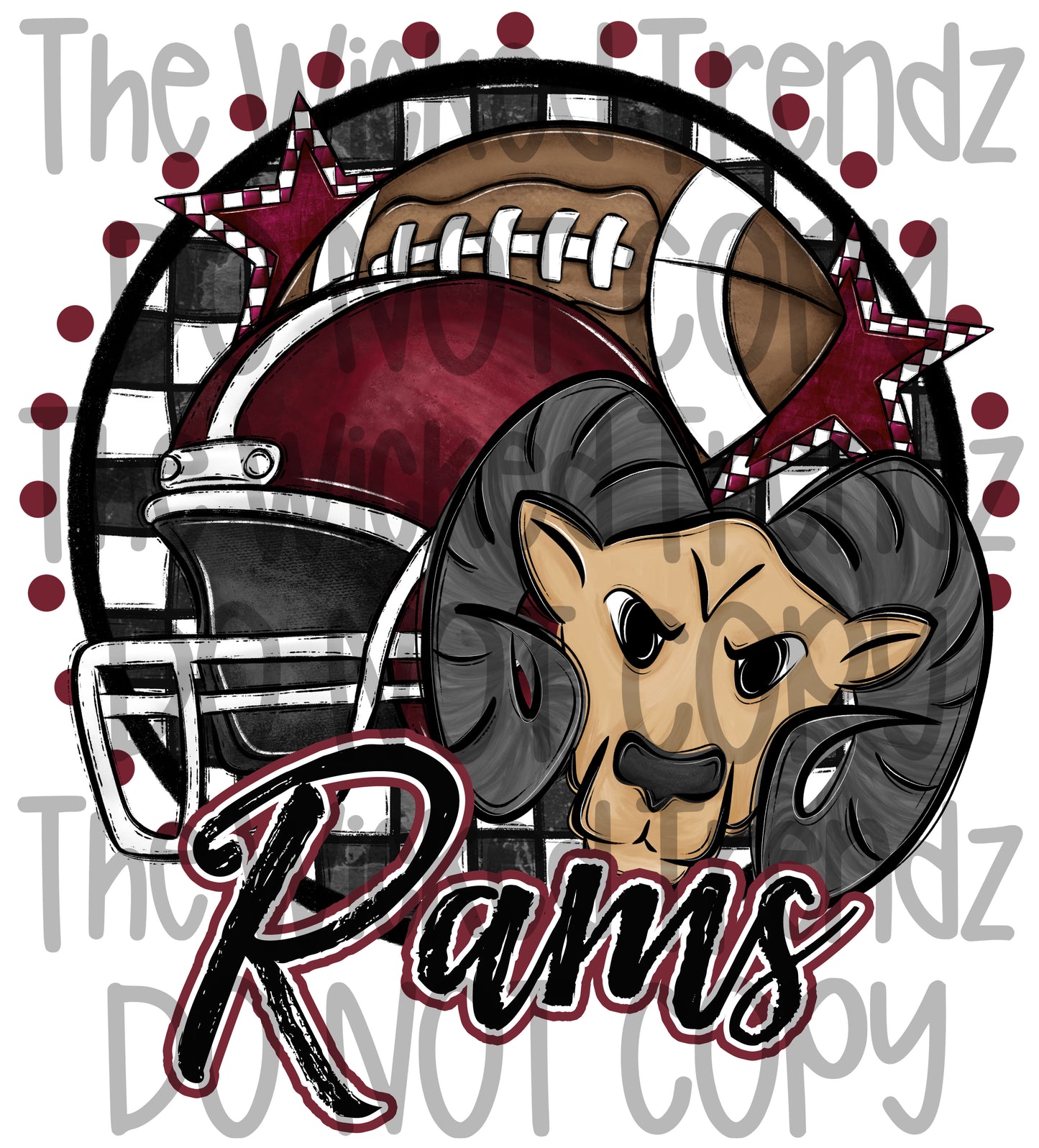 Rams Maroon Football Mascot Digital Design
