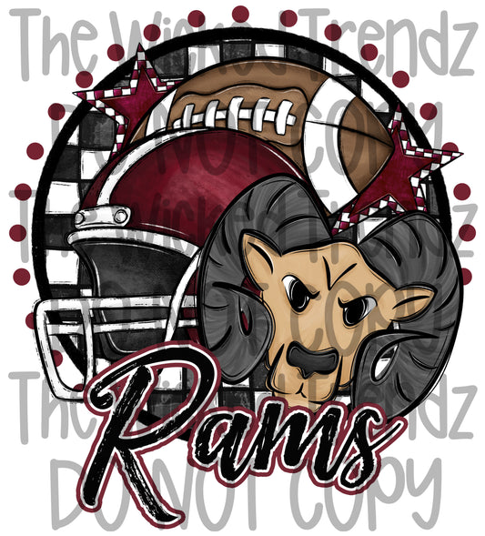 Rams Maroon Football Team Mascot Digital Design