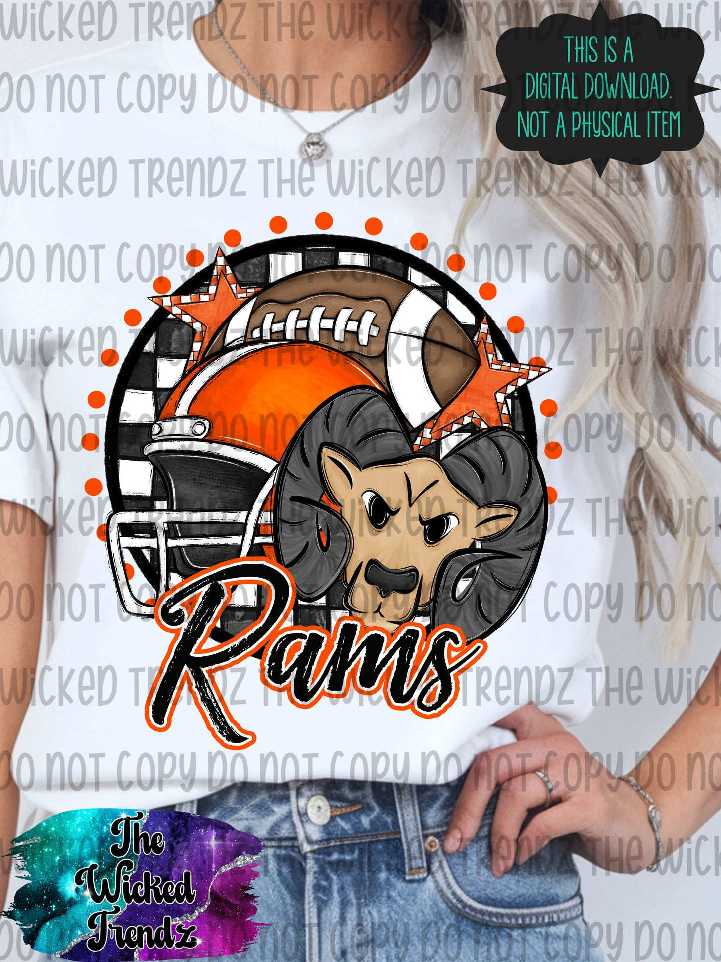 Rams Orange Football Mascot Digital Design