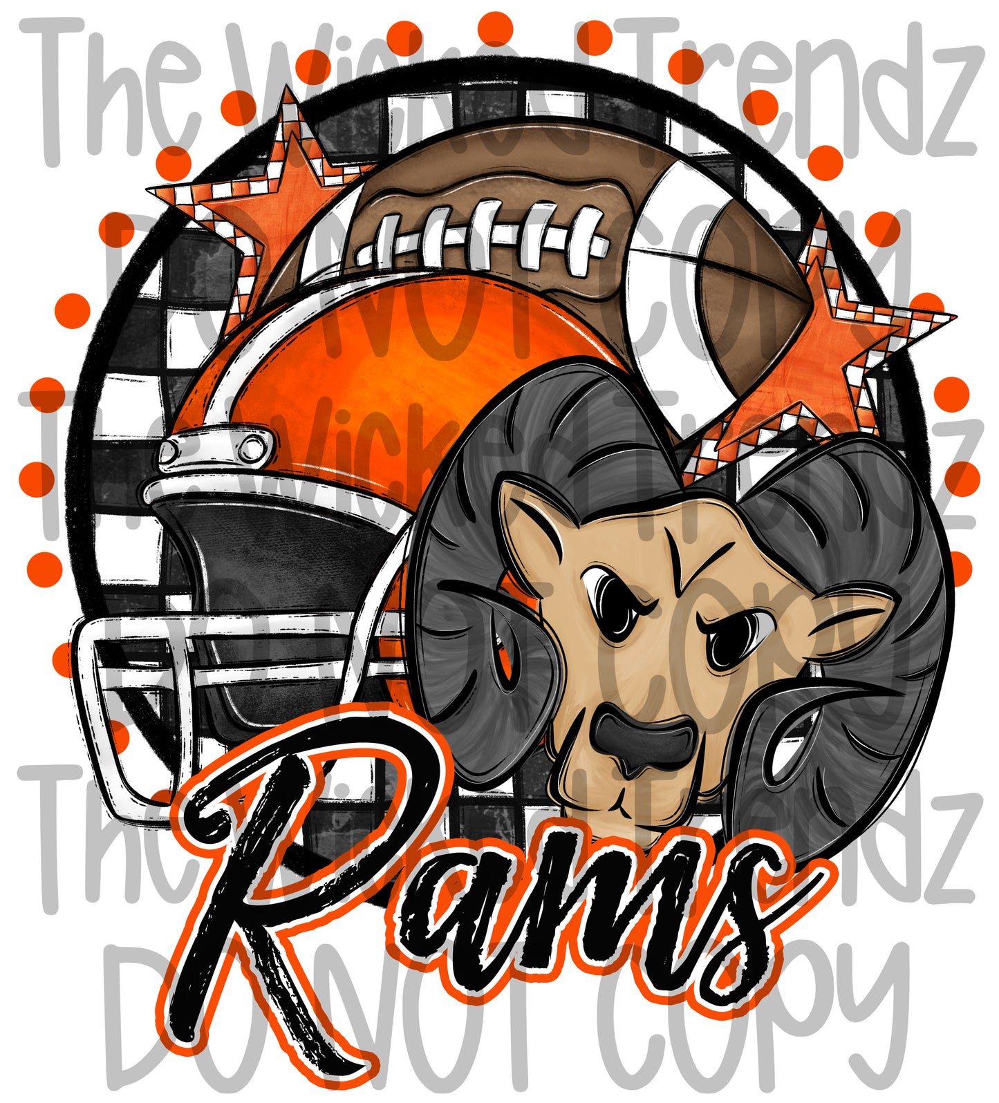 Rams Orange Football Mascot Digital Design
