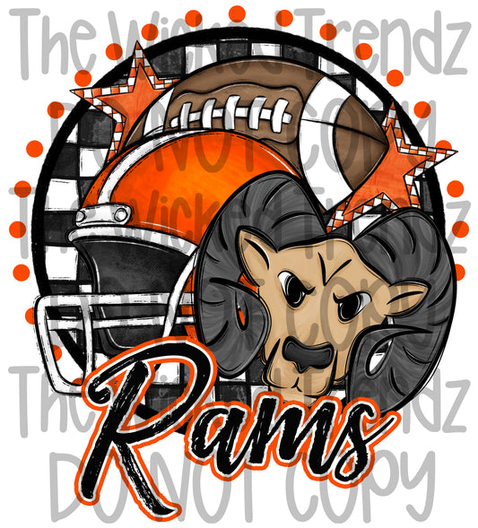 Rams Orange Football Team Mascot Digital Design