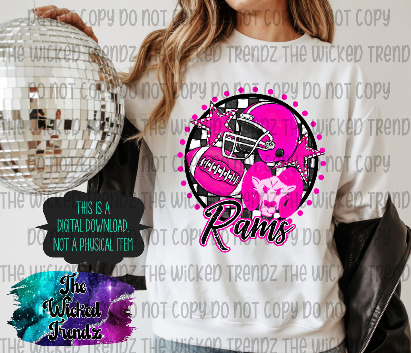 Rams Pink Out Football Cheer Mascot Digital Design October Awareness