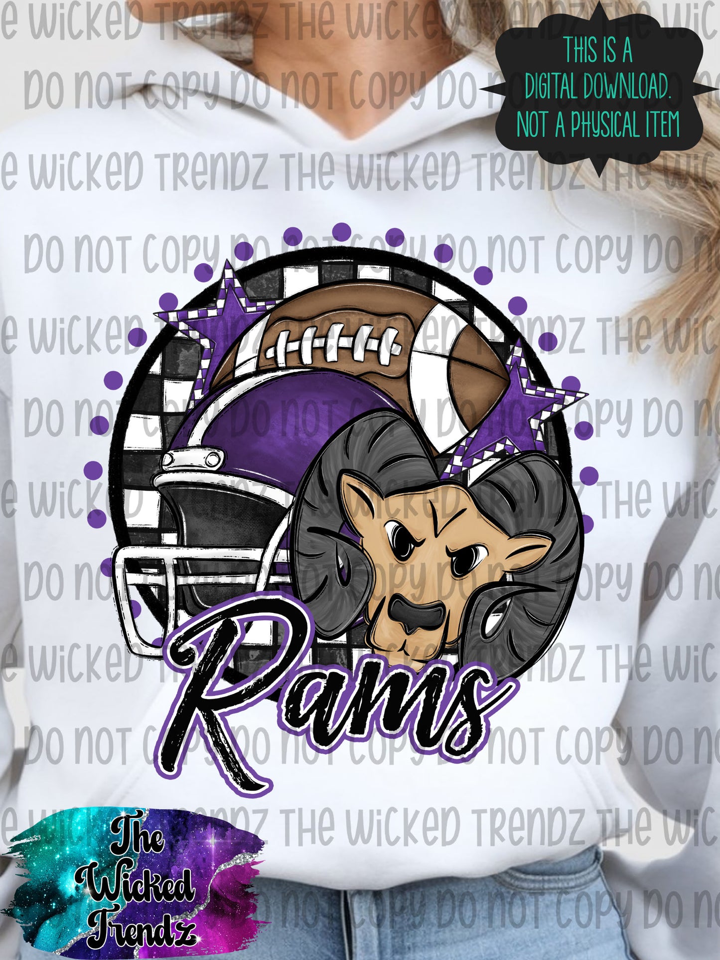 Rams Purple Football Mascot Digital Design