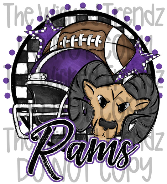 Rams Purple Football Team Mascot Digital Design
