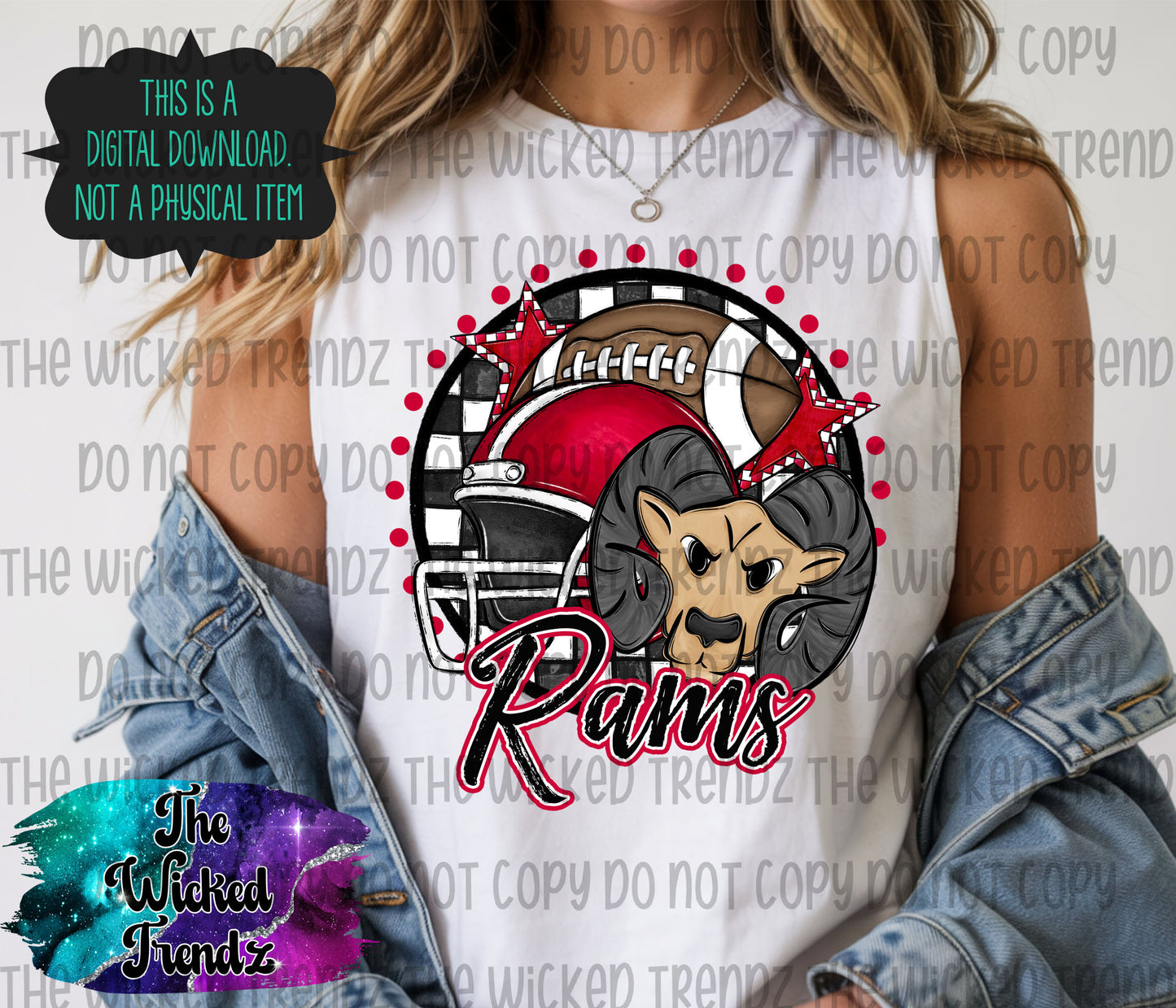 Rams Red Football Mascot Digital Design