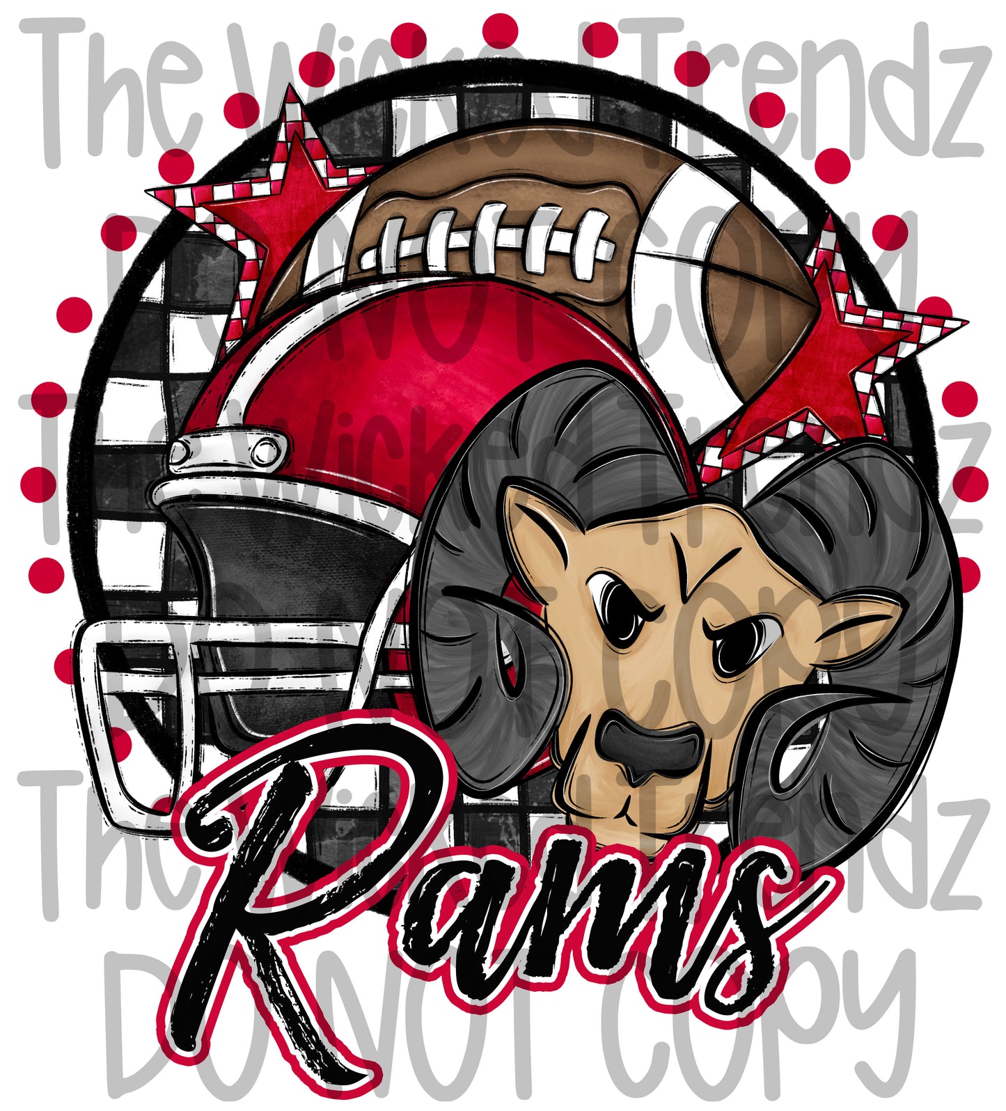 Rams Red Football Mascot Digital Design