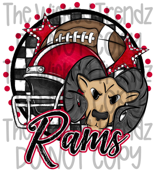 Rams Red Football Team Mascot Digital Design