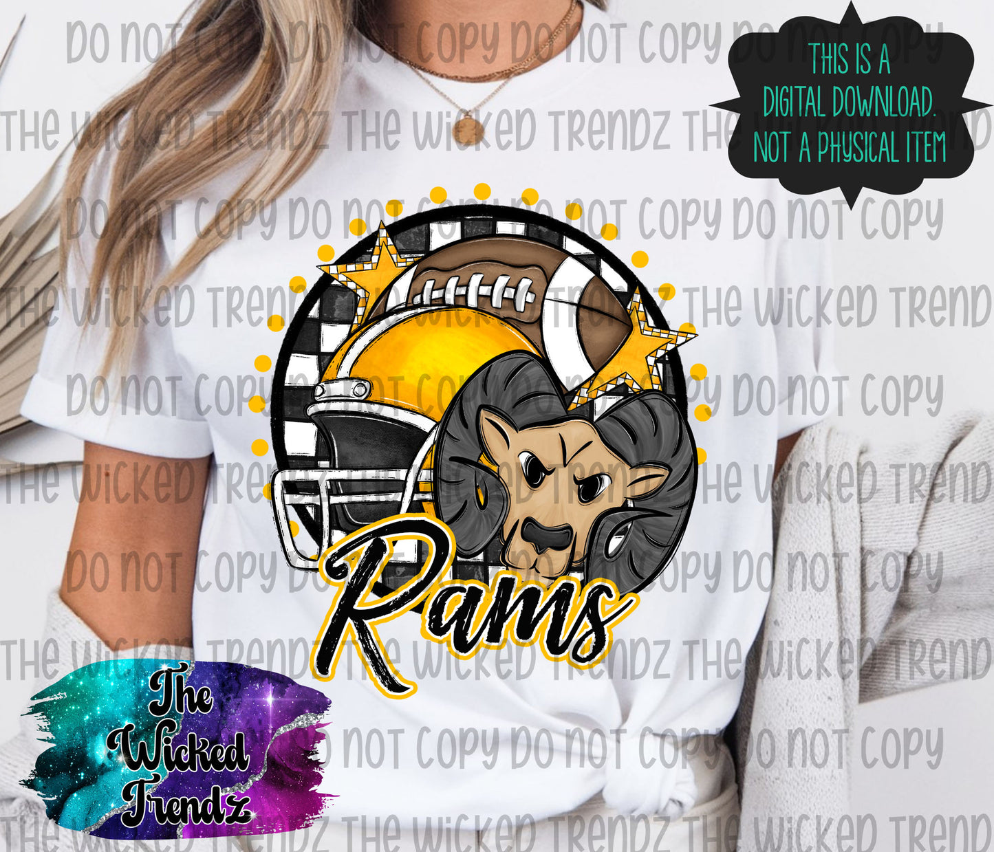 Rams Yellow Football Mascot Digital Design