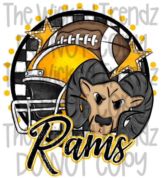 Rams Yellow Football Team Mascot Digital Design