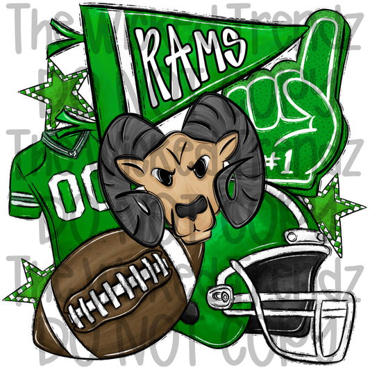 Rams Green Football Team Mascot Digital Design