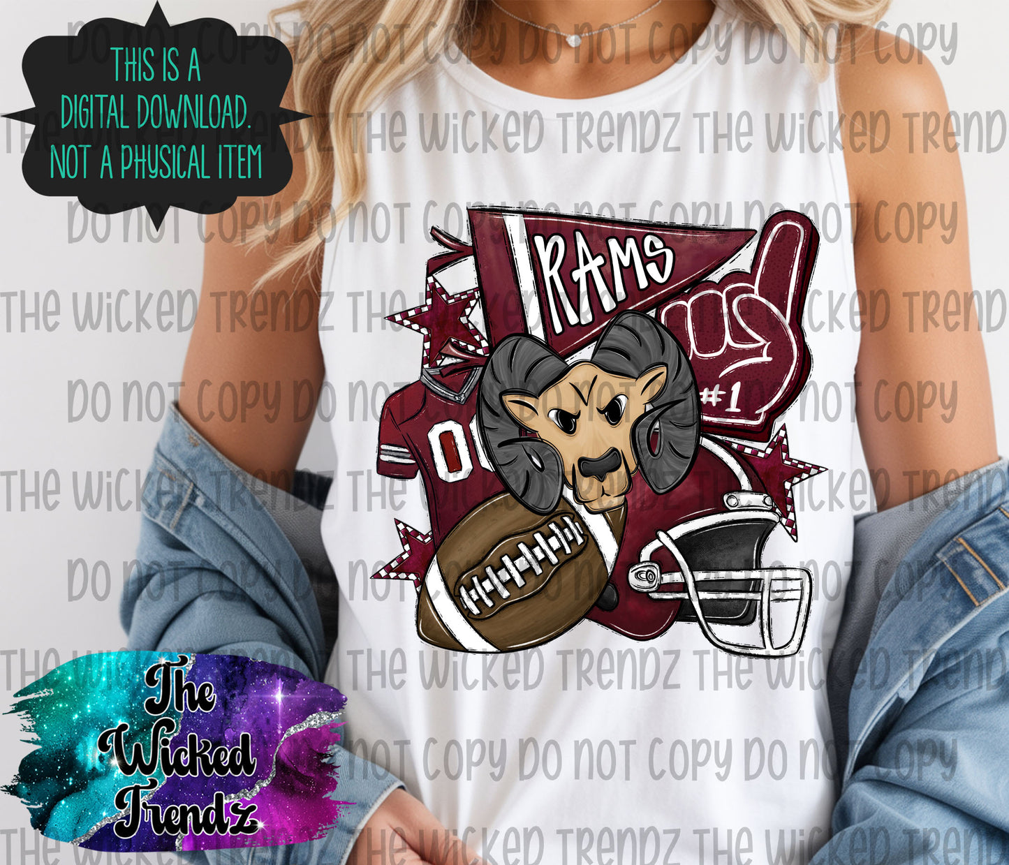 Rams Maroon Football Mascot Digital Design