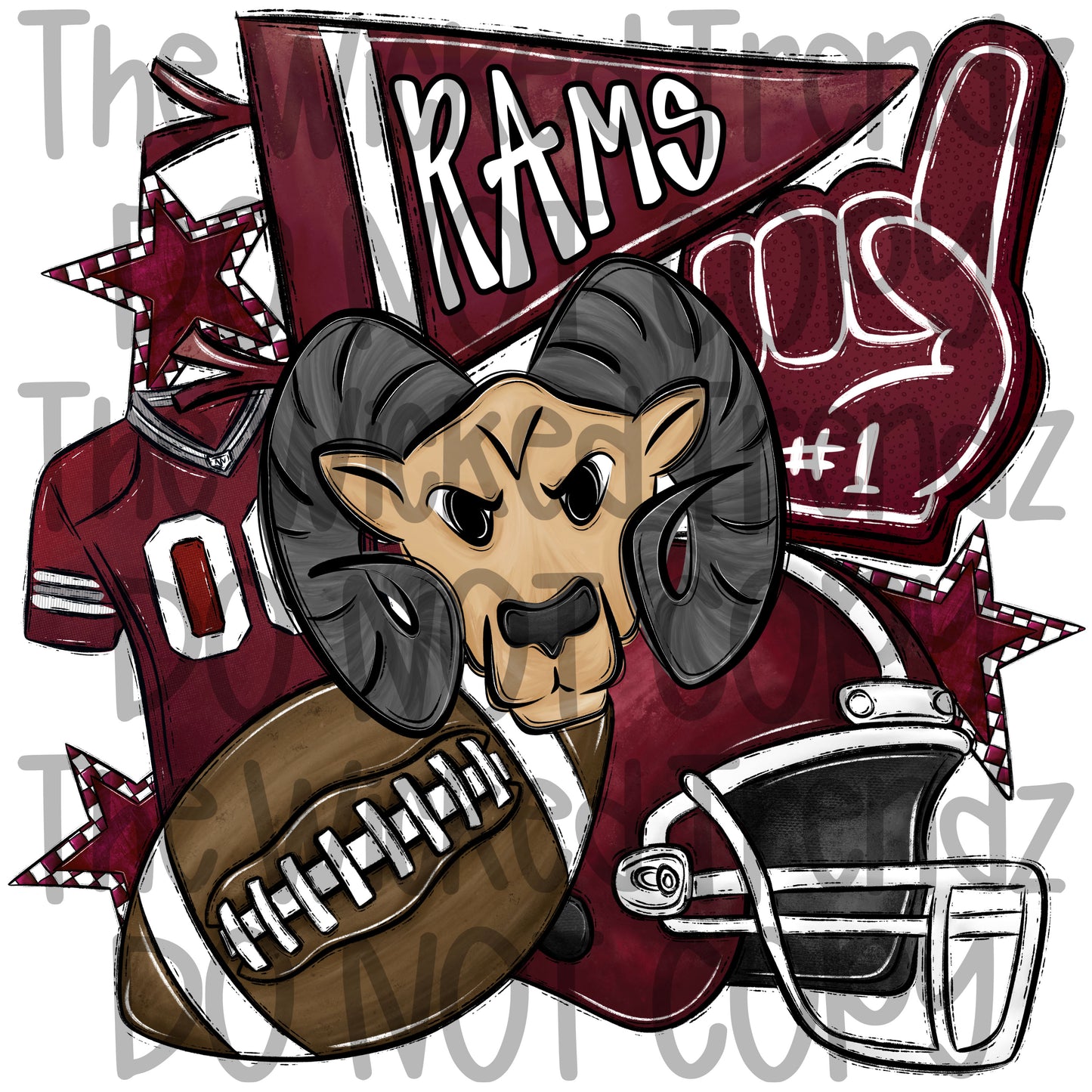 Rams Maroon Football Mascot Digital Design