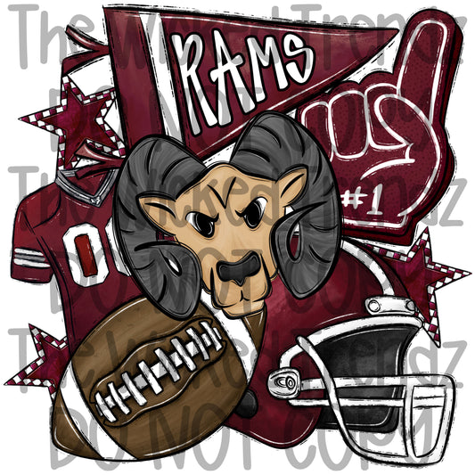 Rams Maroon Football Team Mascot Digital Design
