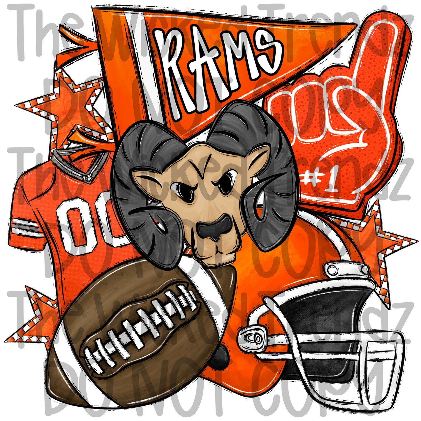 Rams Orange Football Mascot Digital Design