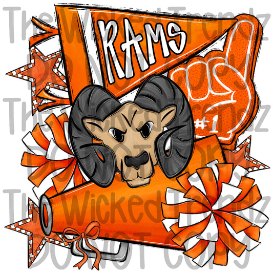 Rams Orange Cheer Cheerleading Cheerleader Mascot Digital Design Spirit Shirt Design