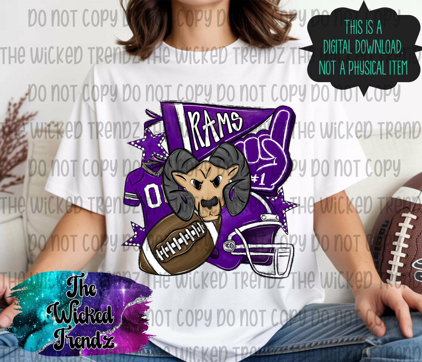 Rams Purple Football Mascot Digital Design