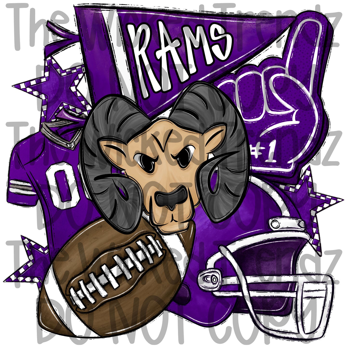 Rams Purple Football Mascot Digital Design