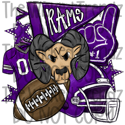 Rams Purple Football Team Mascot Digital Design