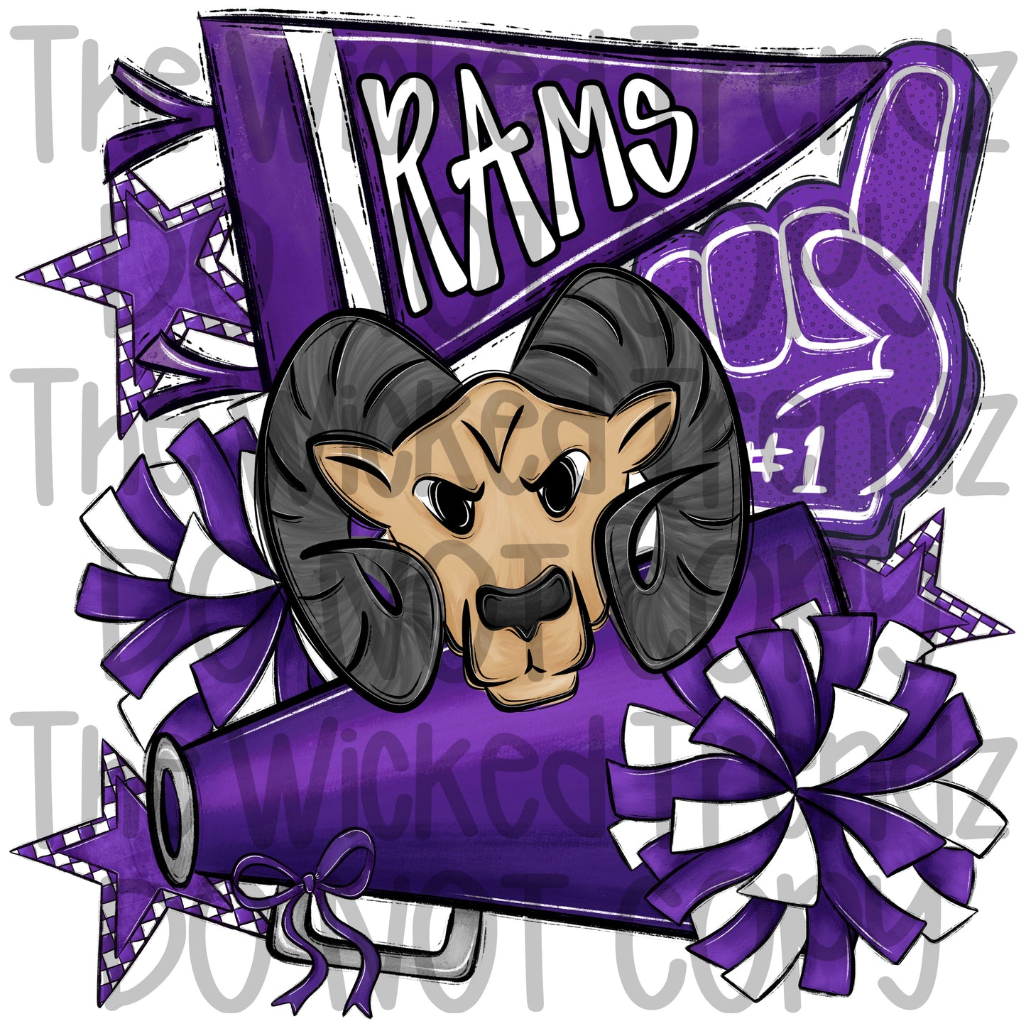 Rams Purple Cheer Cheerleading Cheerleader Mascot Digital Design Spirit Shirt Design