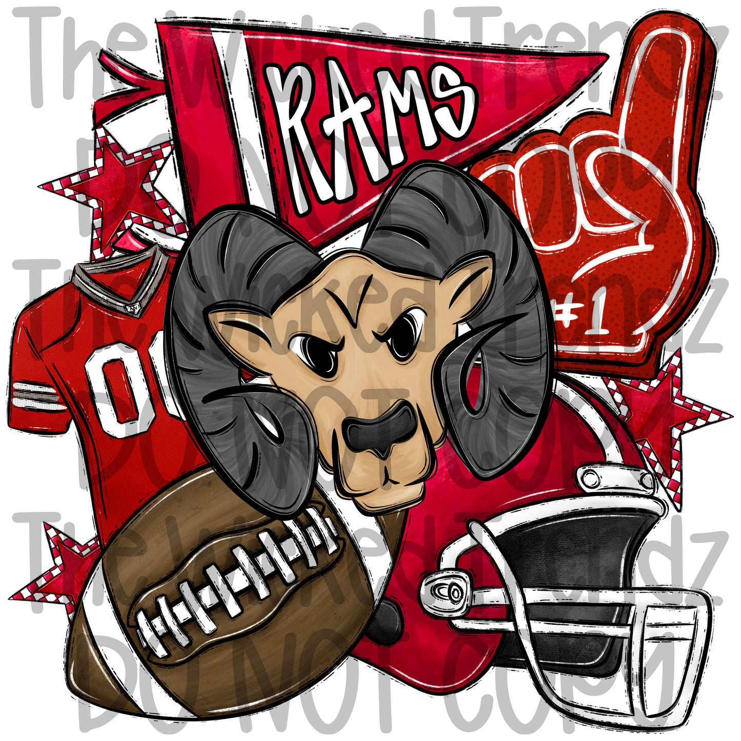 Rams Red Football Mascot Digital Design